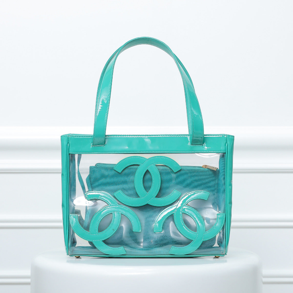 Chanel Green CC Logo Beach Tote Bag