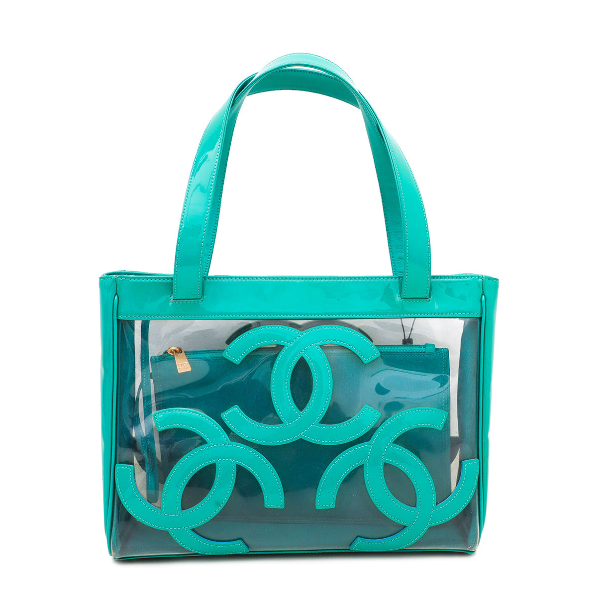 Chanel Green Vinyl CC Logo Beach Tote Bag-Chanel-THE CLOSET