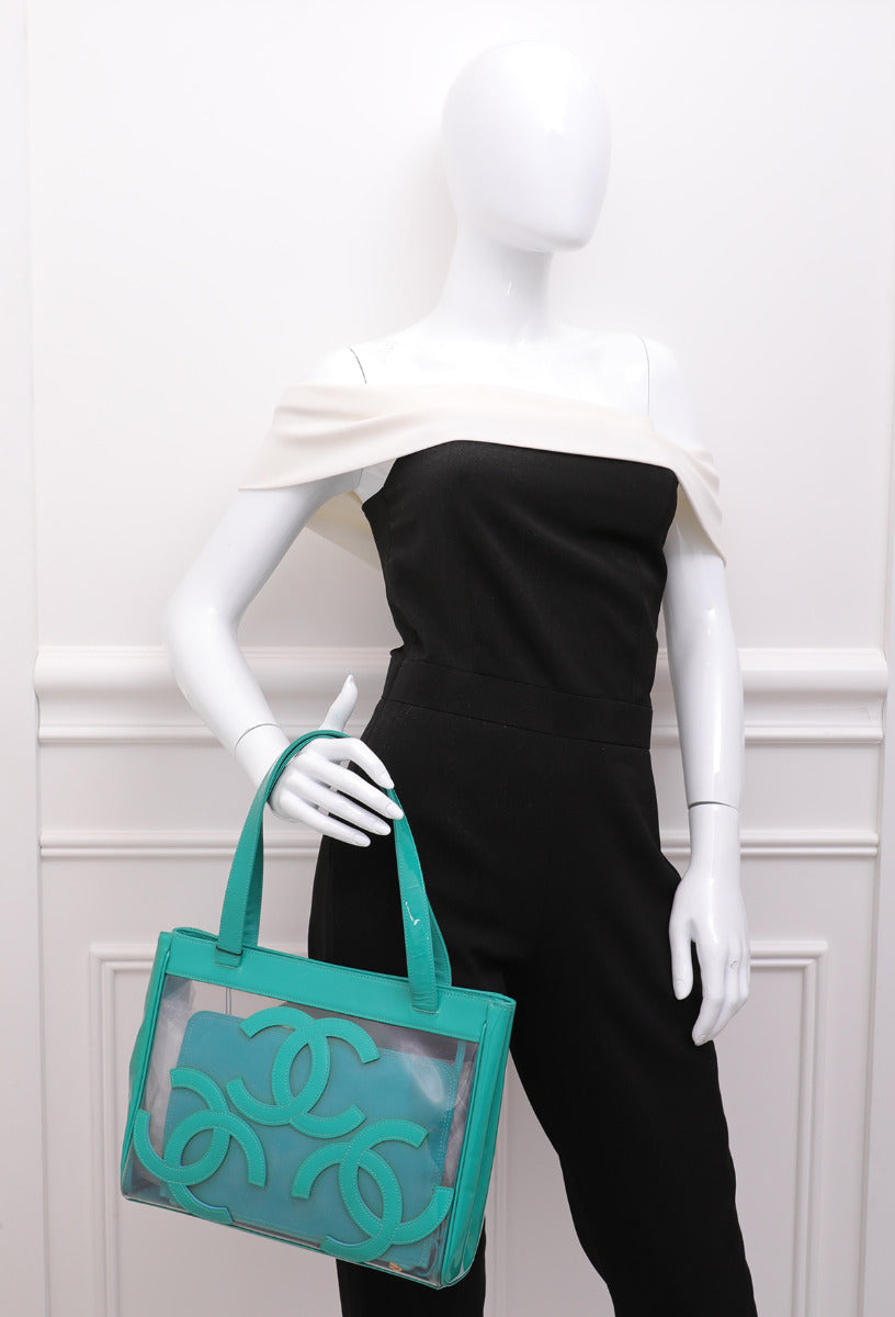 Chanel Green Vinyl CC Logo Beach Tote Bag-Chanel-THE CLOSET