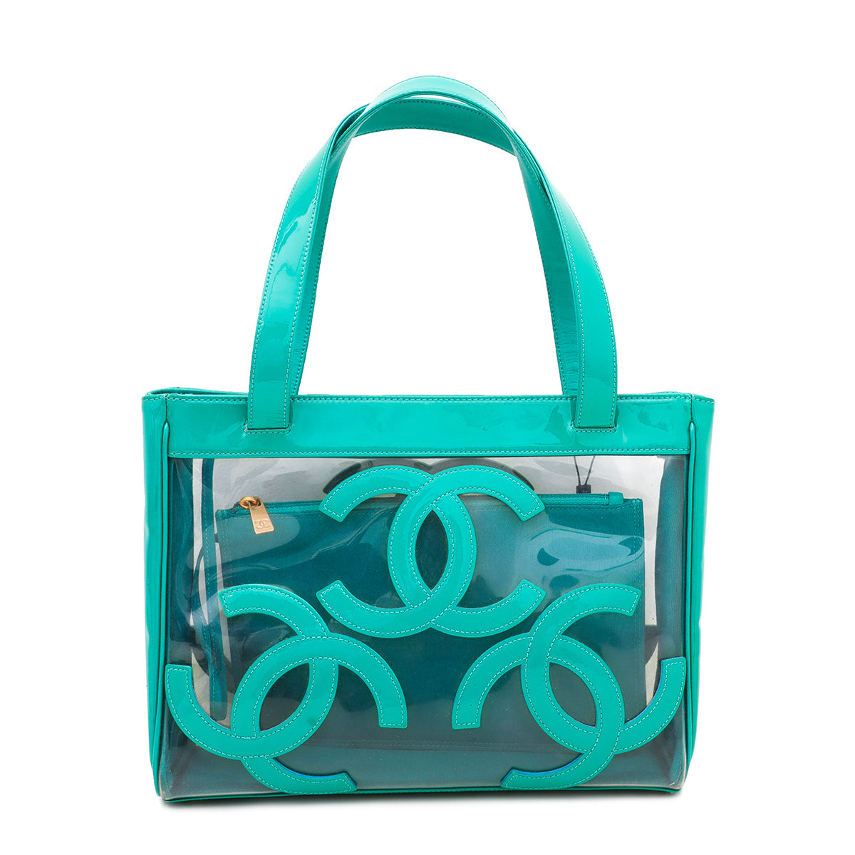 Chanel Green Vinyl CC Logo Beach Tote Bag