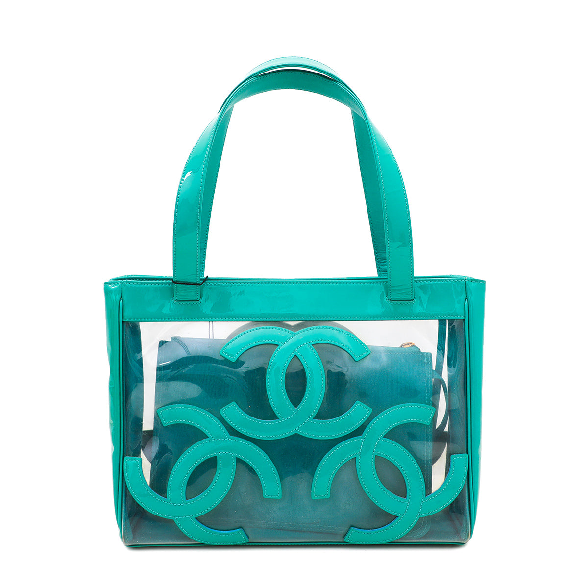 Chanel Green Vinyl CC Logo Beach Tote Bag-Chanel-THE CLOSET