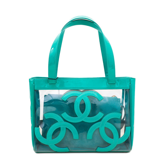 Chanel Green Vinyl CC Logo Beach Tote Bag – The Closet