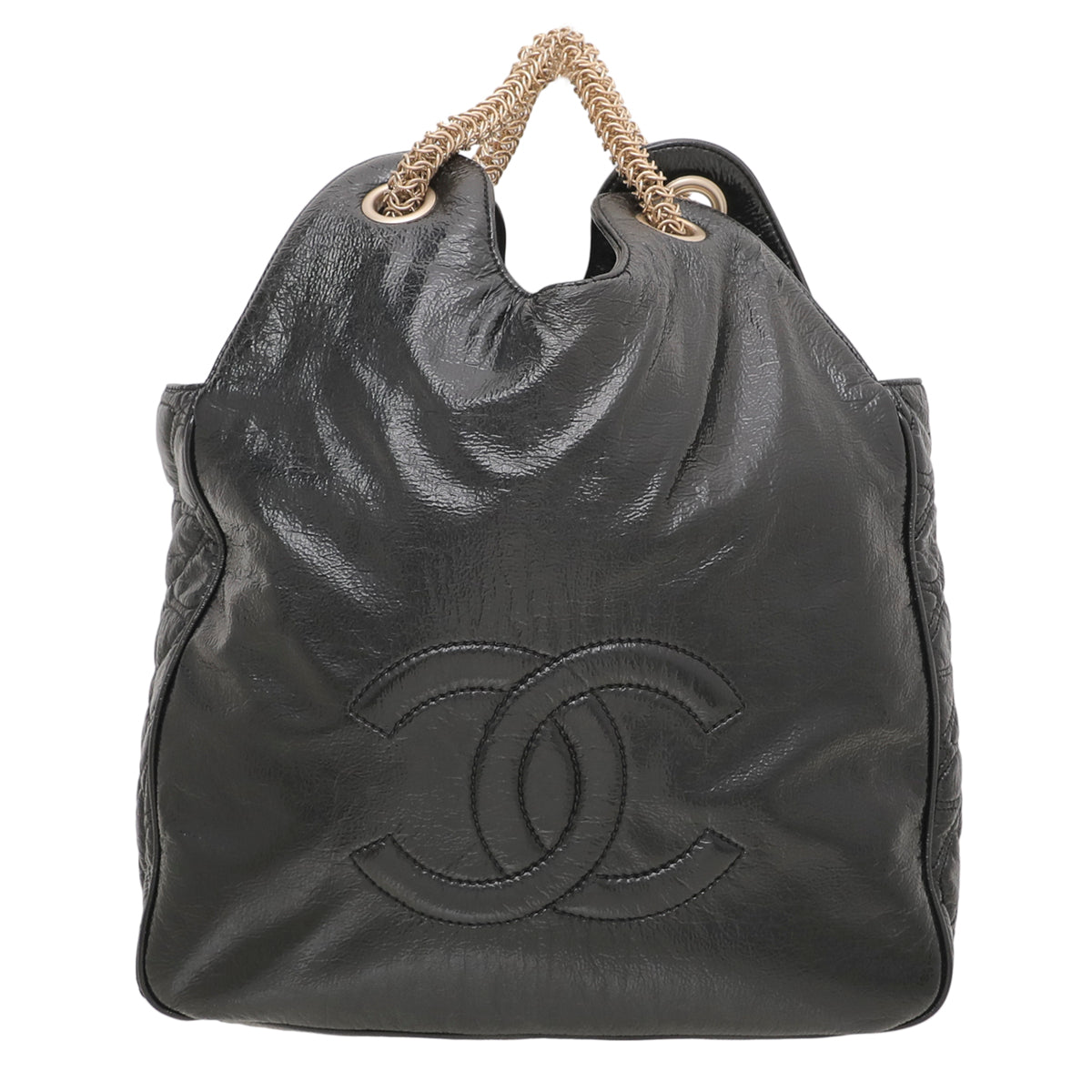 Chanel Black Vinyl Rock Hobo Bag