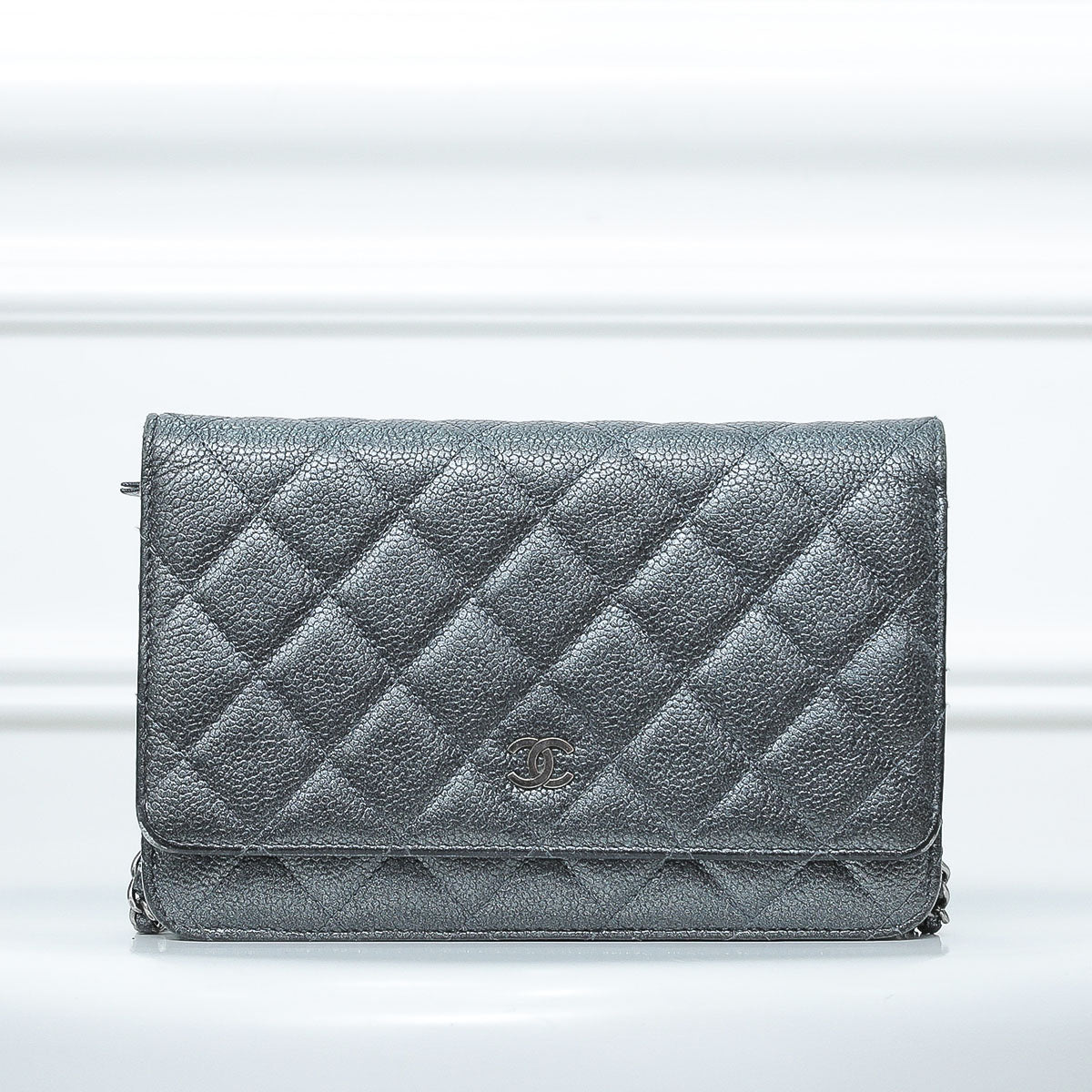 Chanel Grey Metallic Wallet on Chain Clutch-Chanel-THE CLOSET