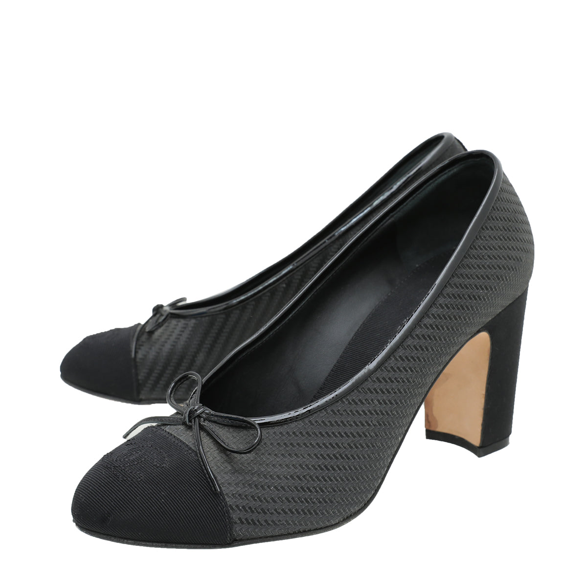 Chanel Black Woven Plastic Grosgrain Bow Pump 39-Chanel-THE CLOSET