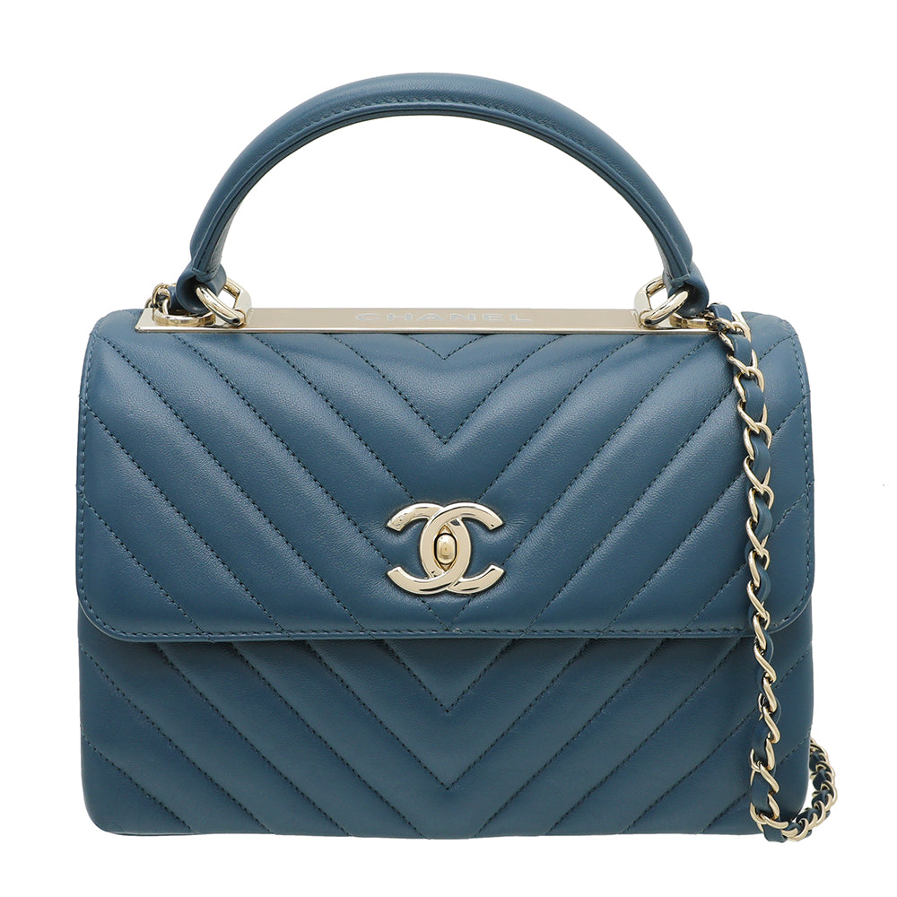 Chanel Blue CC Chevron Trendy Top Handle Small Bag-Chanel-THE CLOSET