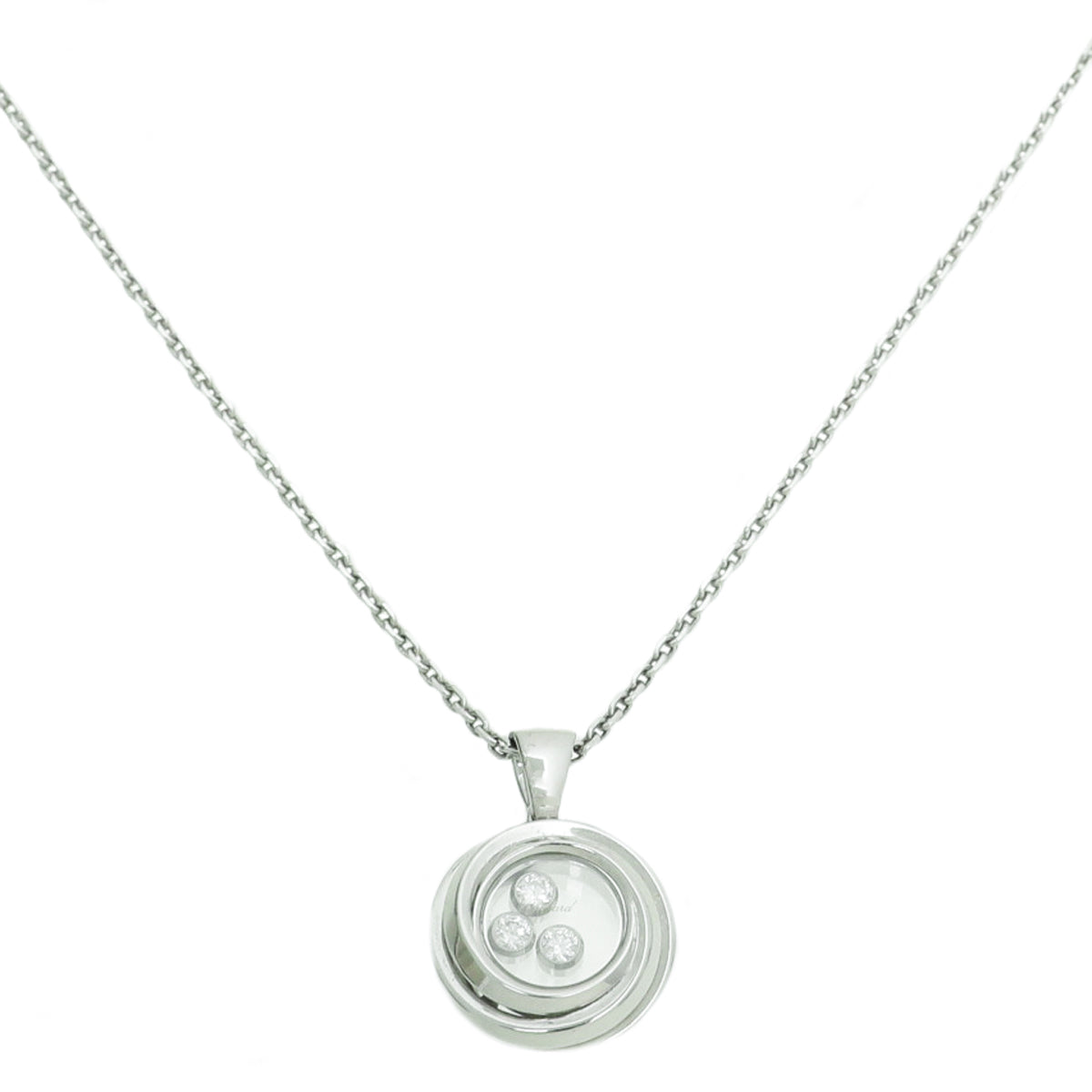 Chopard 18K White Gold Happy 3 Diamond Emotion Necklace-Chopard-THE CLOSET