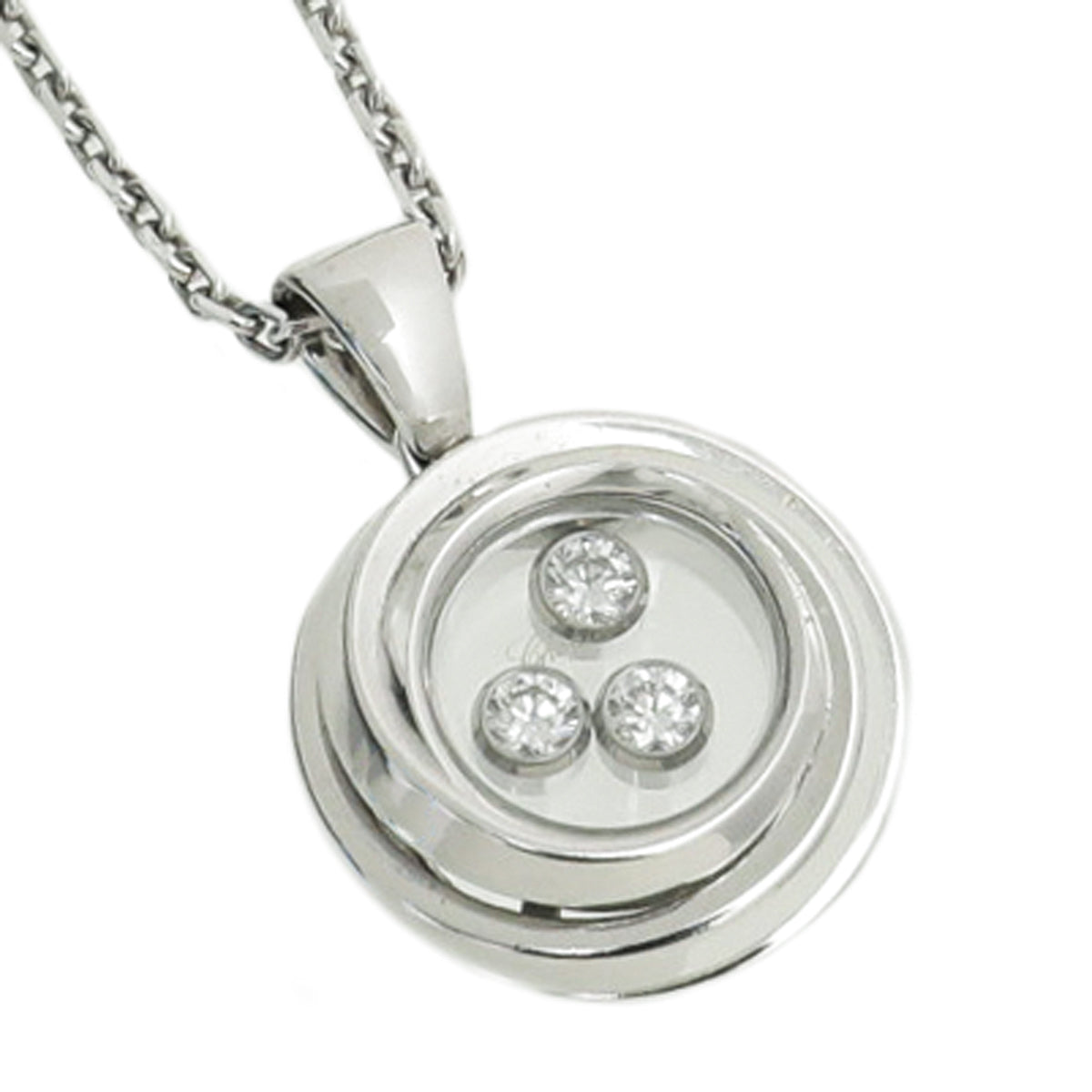 Chopard 18K White Gold Happy 3 Diamond Emotion Necklace-Chopard-THE CLOSET