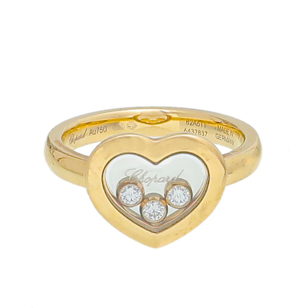 Chopard 18K Yellow Gold 3 Diamond Happy Heart Ring-Chopard-THE CLOSET