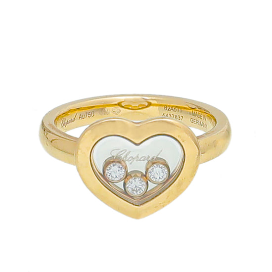 Chopard 18K Yellow Gold 3 Diamond Happy Heart Ring