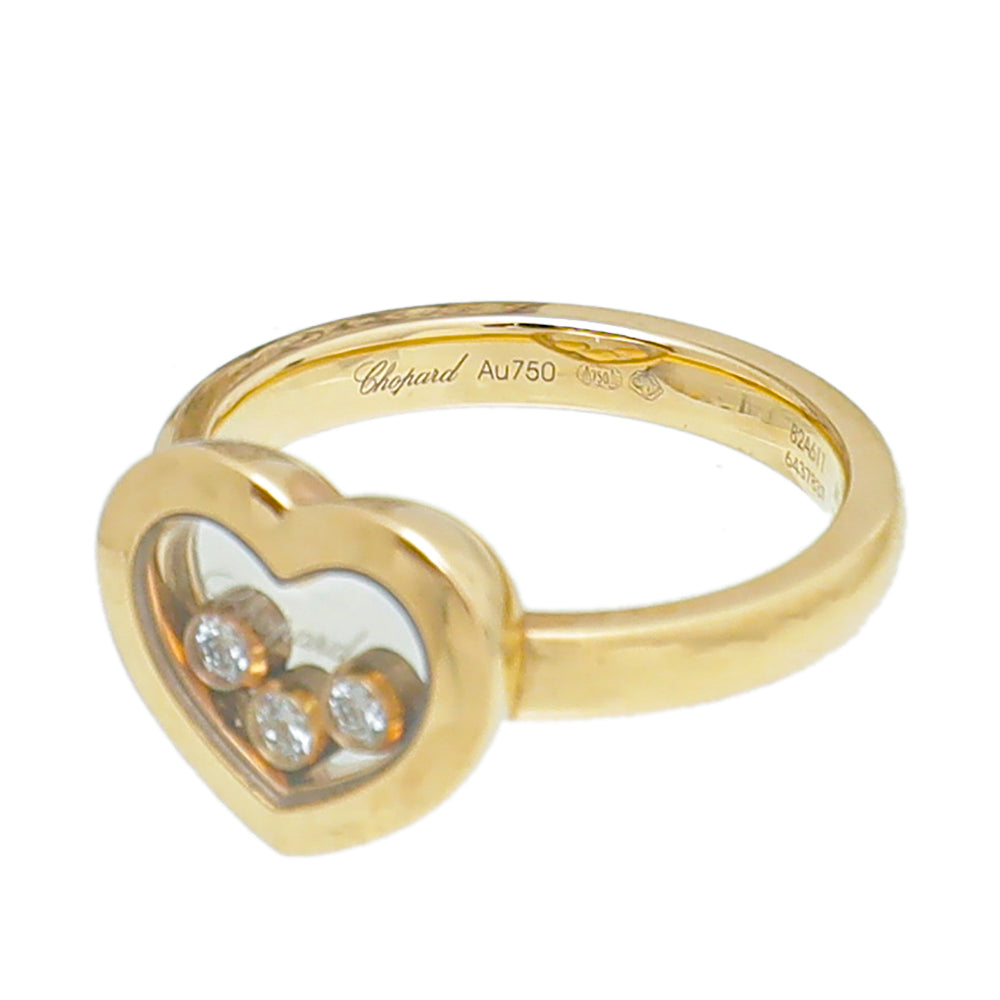 Chopard 18K Yellow Gold 3 Diamond Happy Heart Ring-Chopard-THE CLOSET