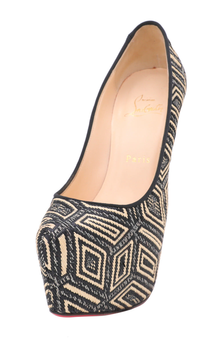 Christian Louboutin Bicolor Aztec Raffia Daffodile Platform Pumps 37.5-Christian Louboutin-THE CLOSET