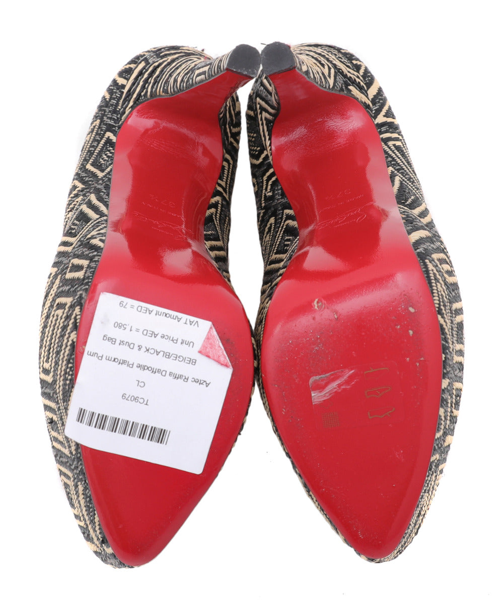 Christian Louboutin Bicolor Aztec Raffia Daffodile Platform Pumps 37.5-Christian Louboutin-THE CLOSET
