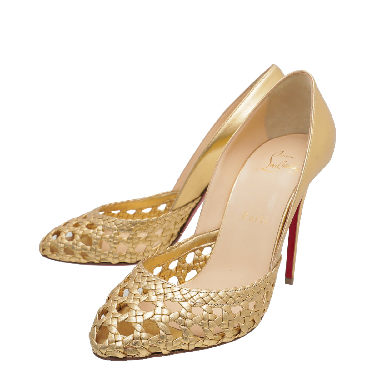 Christian Louboutin Metallic Gold Braided 105 Pumps 38.5-Christian Louboutin-THE CLOSET