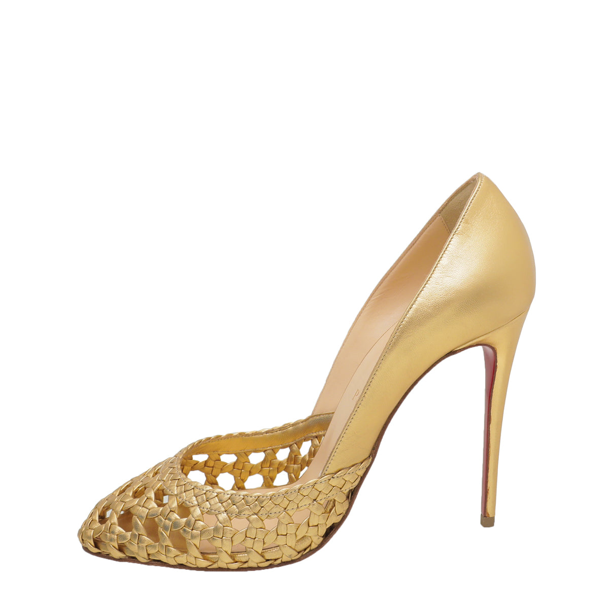 Christian Louboutin Metallic Gold Braided 105 Pumps 38.5-Christian Louboutin-THE CLOSET