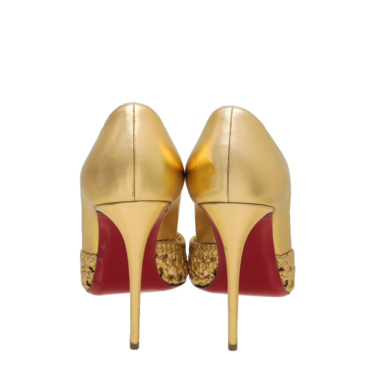 Christian Louboutin Metallic Gold Braided 105 Pumps 38.5-Christian Louboutin-THE CLOSET