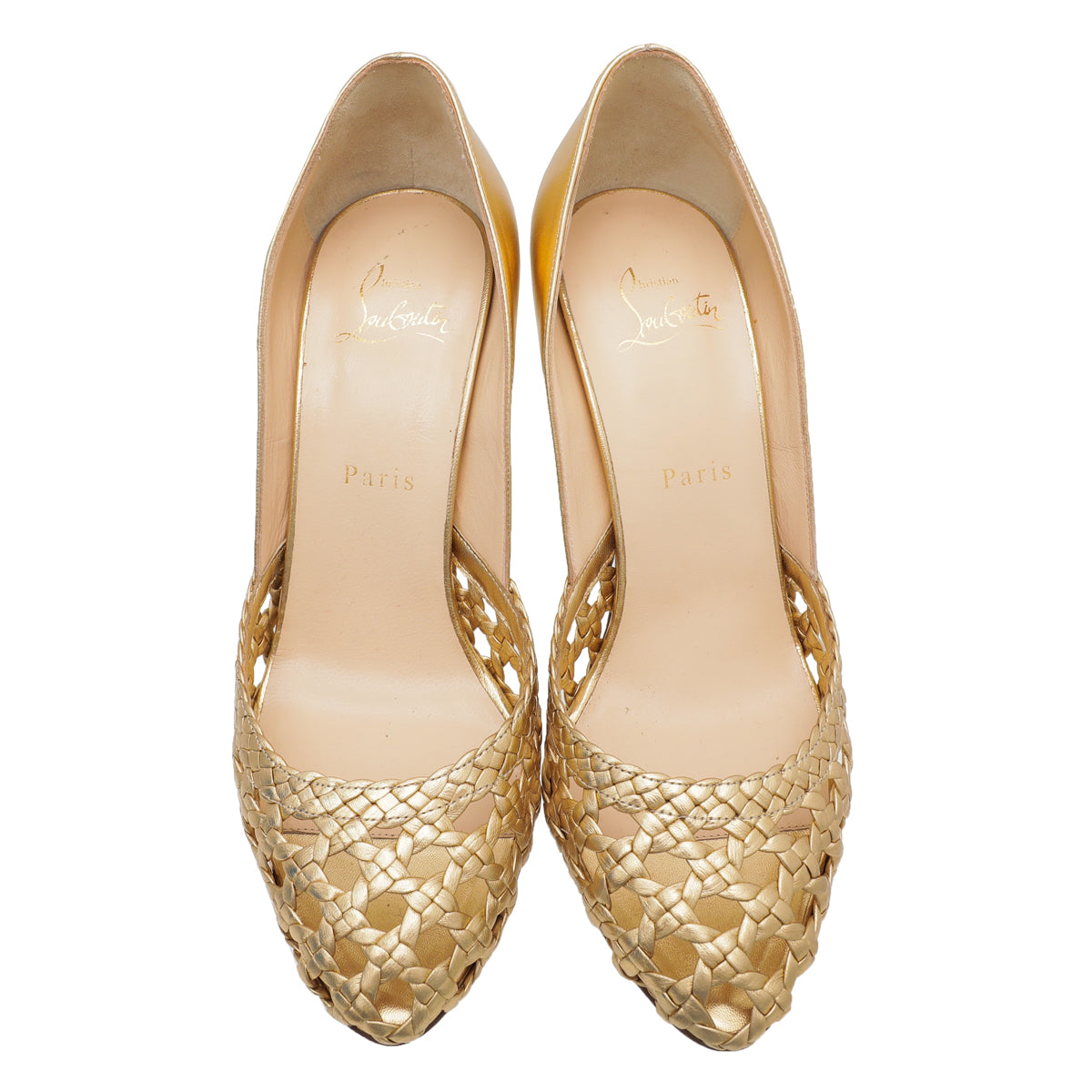 Christian Louboutin Metallic Gold Braided 105 Pumps 38.5-Christian Louboutin-THE CLOSET