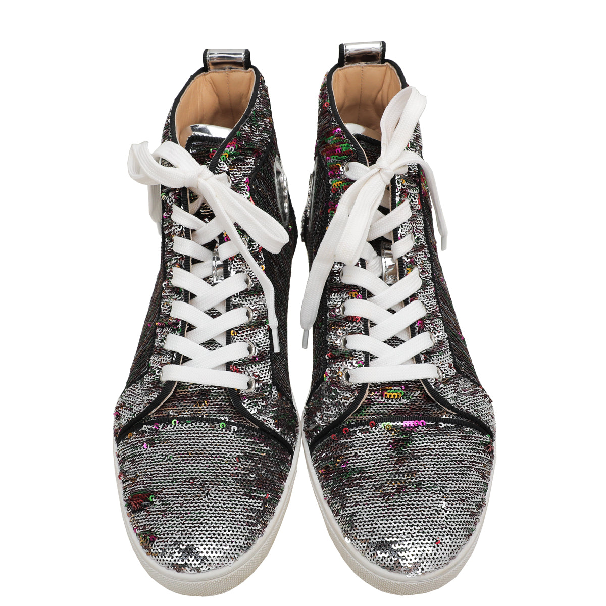 Christian Louboutin Silver Multicolor Sequins Bip Bip Orlato Sneakers 40-Christian Louboutin-THE CLOSET