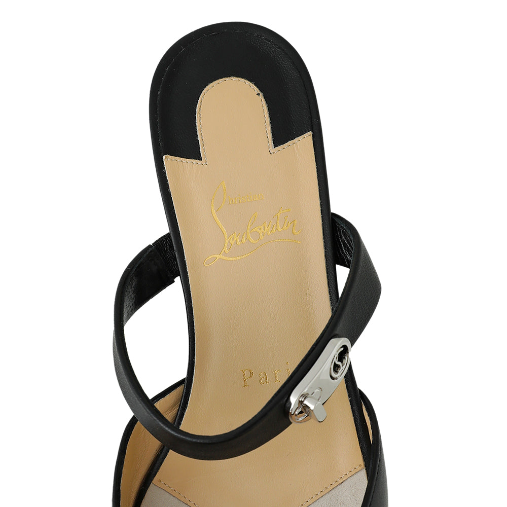 Christian Louboutin Black Choc Lock Point Toe Flat Mule 37.5-Christian Louboutin-THE CLOSET