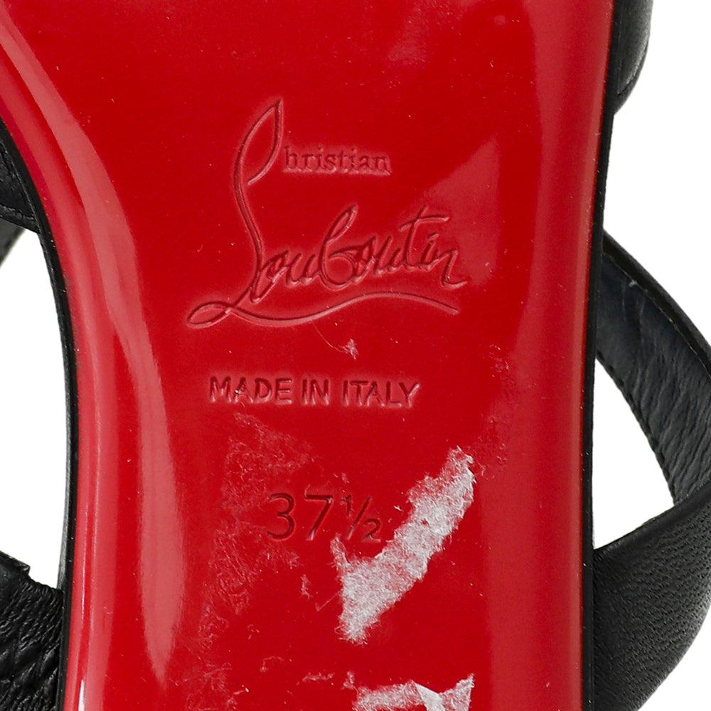 Christian Louboutin Black Choc Lock Point Toe Flat Mule 37.5-Christian Louboutin-THE CLOSET