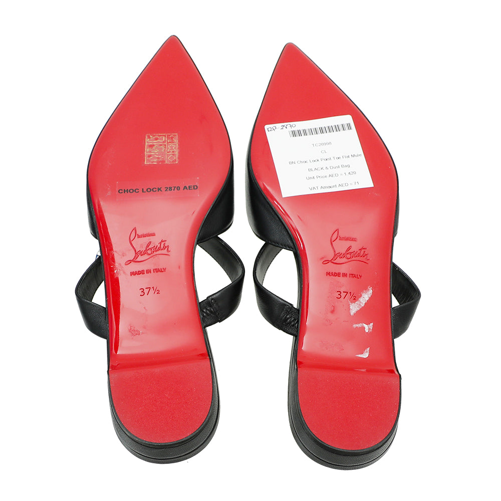 Christian Louboutin Black Choc Lock Point Toe Flat Mule 37.5-Christian Louboutin-THE CLOSET