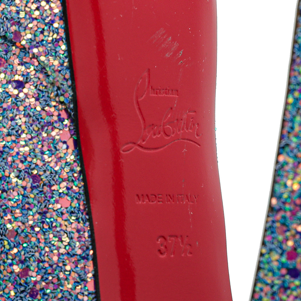 Christian Louboutin Blue Pink Multicolor Glitter Dragonfly Lady Peep 150 Pumps 37.5-Christian Louboutin-THE CLOSET