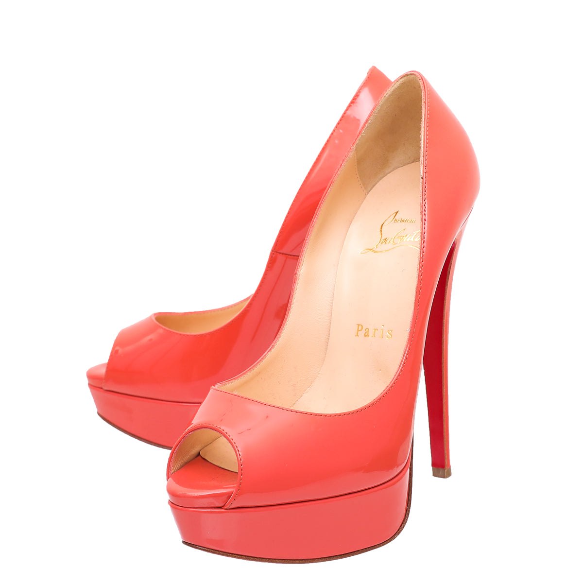 Christian Louboutin Peach Lady Peep Platform Pump 37-Christian Louboutin-THE CLOSET