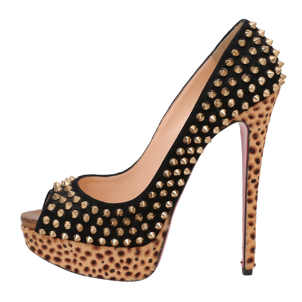 Christian Louboutin Bicolor Lady Spike Peep Fur Pump 150mm 40-Christian Louboutin-THE CLOSET