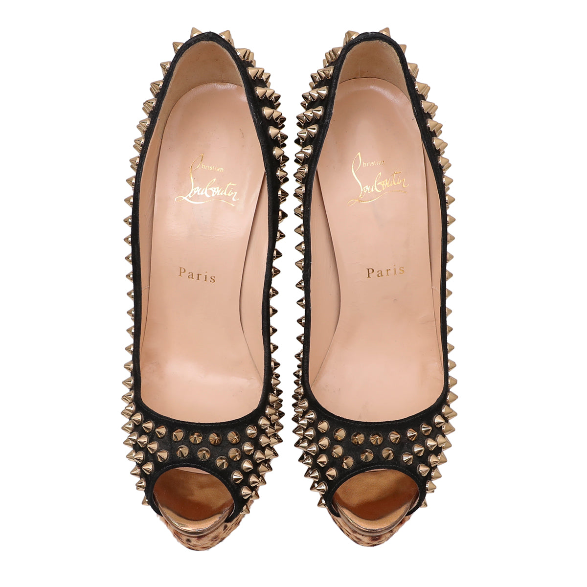 Christian Louboutin Bicolor Lady Spike Peep Fur Pump 150mm 40-Christian Louboutin-THE CLOSET