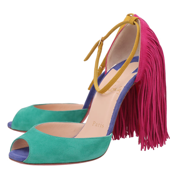 Christian Louboutin Multicolor Suede Otrot Fringe 120 Sandals 36.5 THE CLOSET