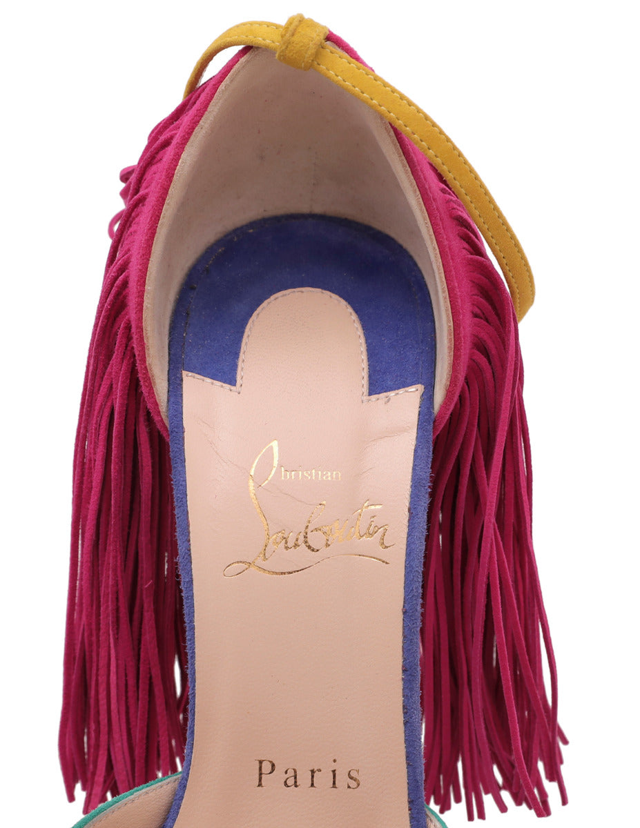 Christian Louboutin Multicolor Suede Otrot Fringe 120 Sandals 36.5-Christian Louboutin-THE CLOSET