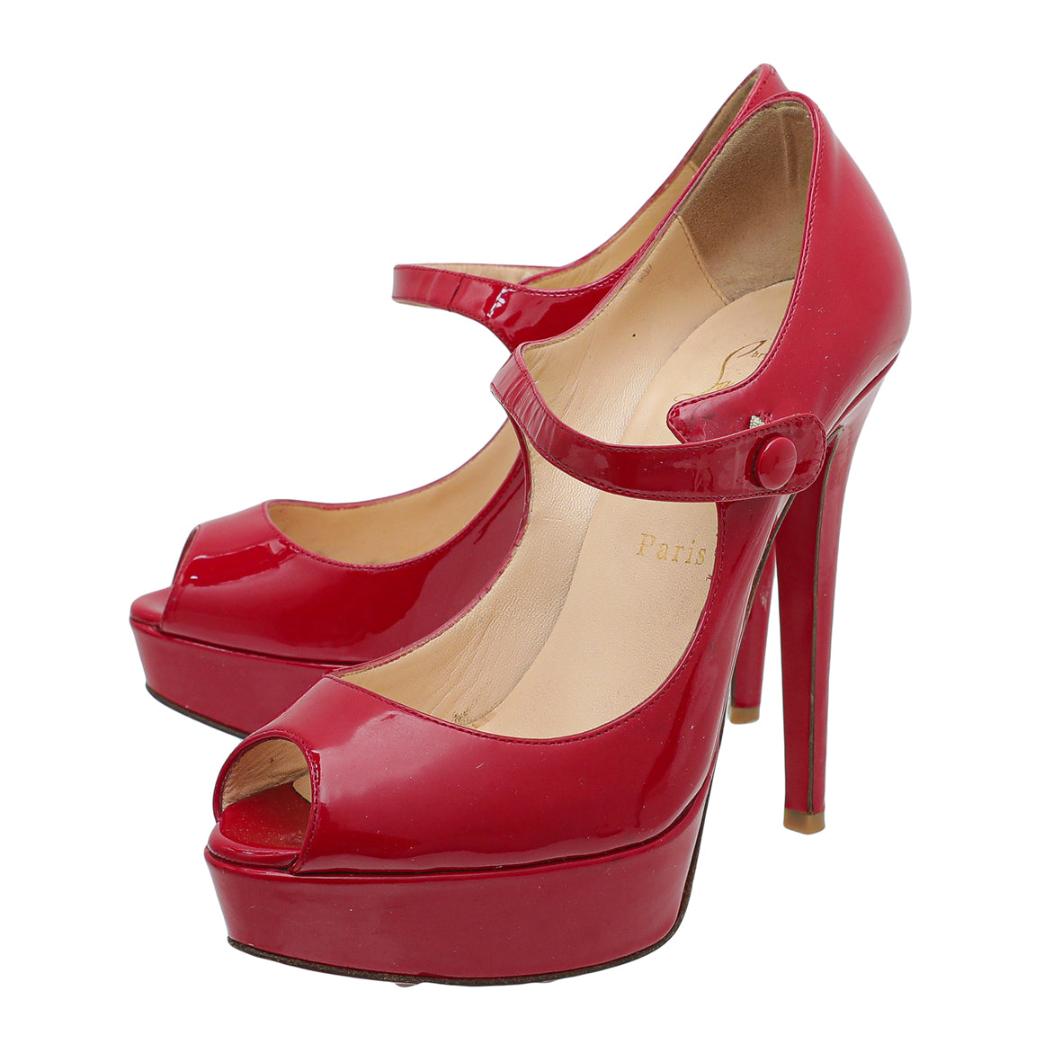 Christian Louboutin Red Peep Toe Zeppa Mary Jane Pumps 36.5-Christian Louboutin-THE CLOSET