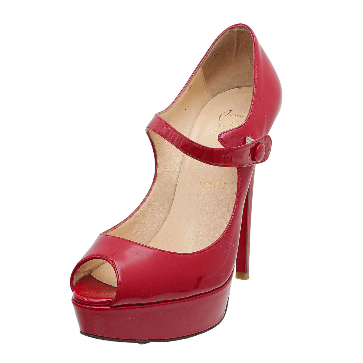 Christian Louboutin Red Peep Toe Zeppa Mary Jane Pumps 36.5-Christian Louboutin-THE CLOSET