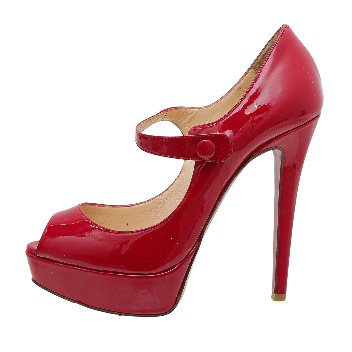 Christian Louboutin Red Peep Toe Zeppa Mary Jane Pumps 36.5-Christian Louboutin-THE CLOSET