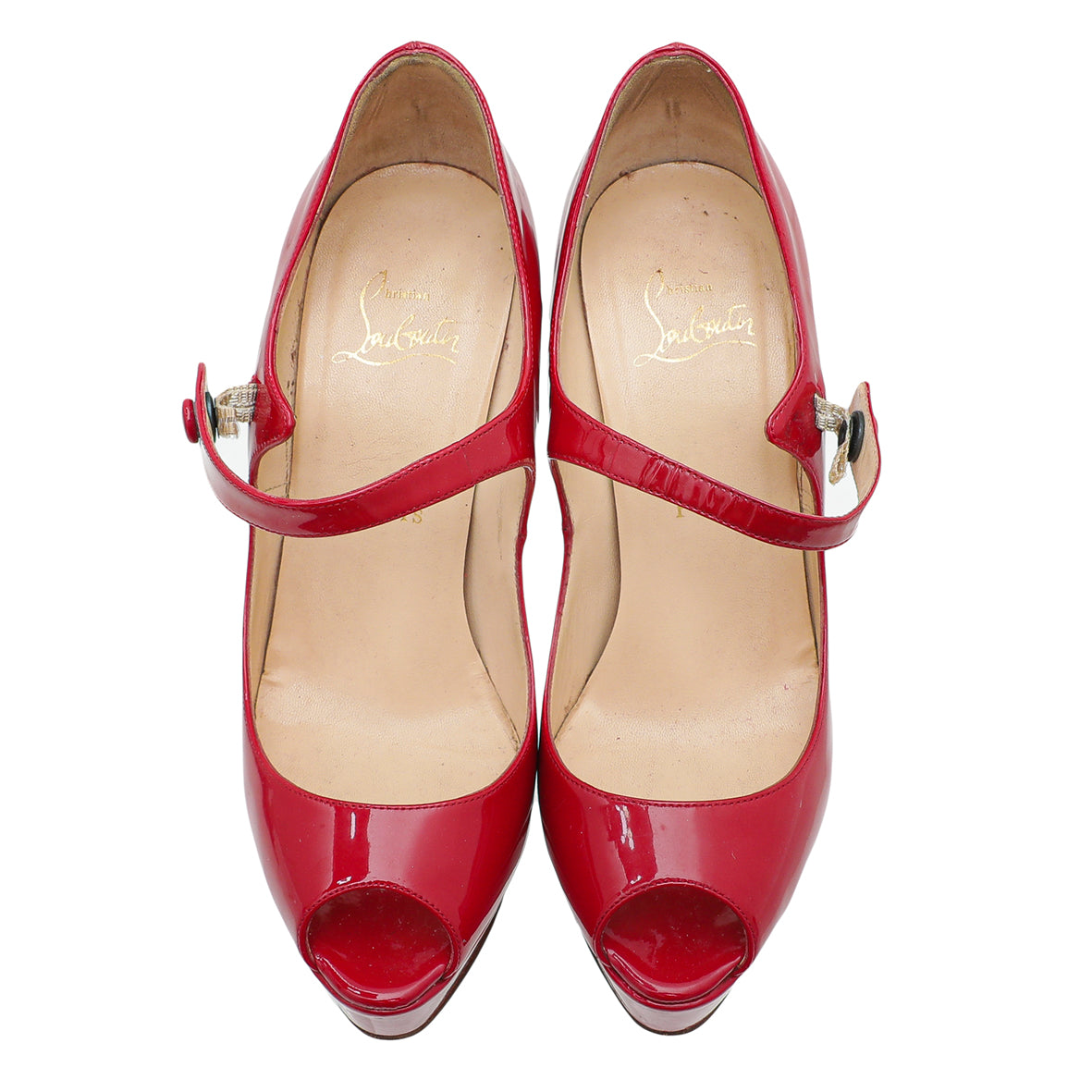 Christian Louboutin Red Peep Toe Zeppa Mary Jane Pumps 36.5-Christian Louboutin-THE CLOSET