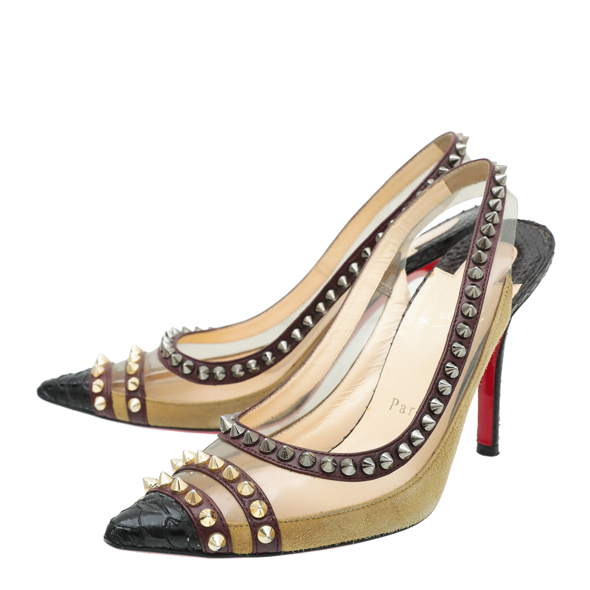 Christian Louboutin Multicolor Paulina PVC Spike Python Embossed Slingback 35.5-Christian Louboutin-THE CLOSET