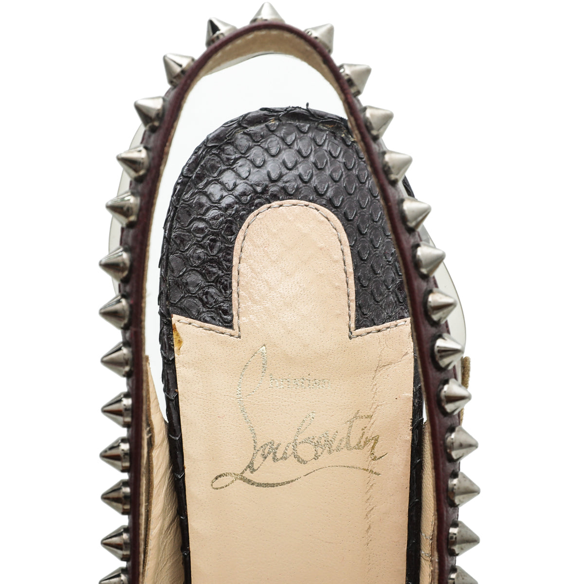 Christian Louboutin Multicolor Paulina PVC Spike Python Embossed Slingback 35.5-Christian Louboutin-THE CLOSET