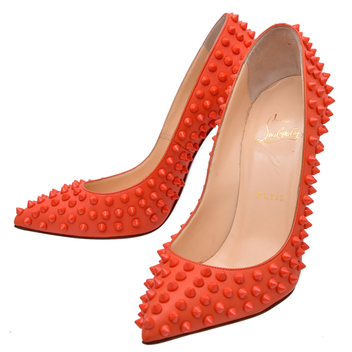 Christian Louboutin Orange Pigalle Spikes Pumps 37.5-Christian Louboutin-THE CLOSET