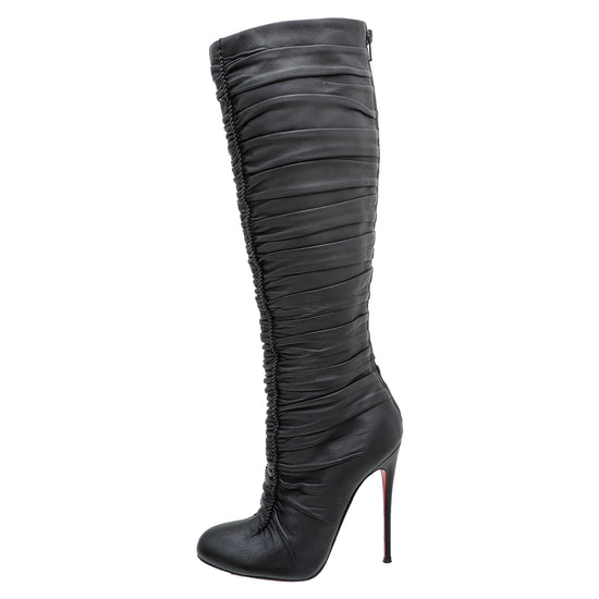 Christian Louboutin Black Pleated Knee High Boots 37