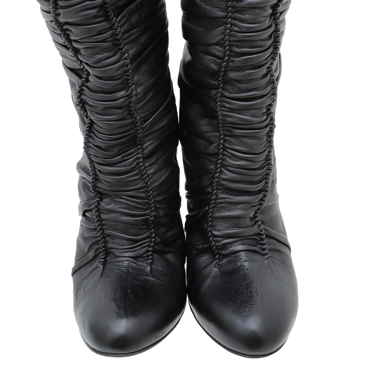 Christian Louboutin Black Pleated Knee High Boots 37