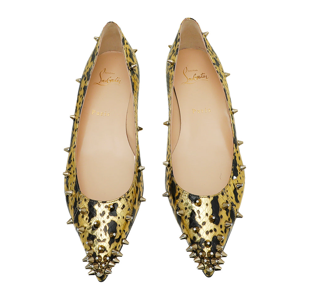Christian Louboutin Bicolor Python Crystal On Tip Degraspike Flats 38-Christian Louboutin-THE CLOSET