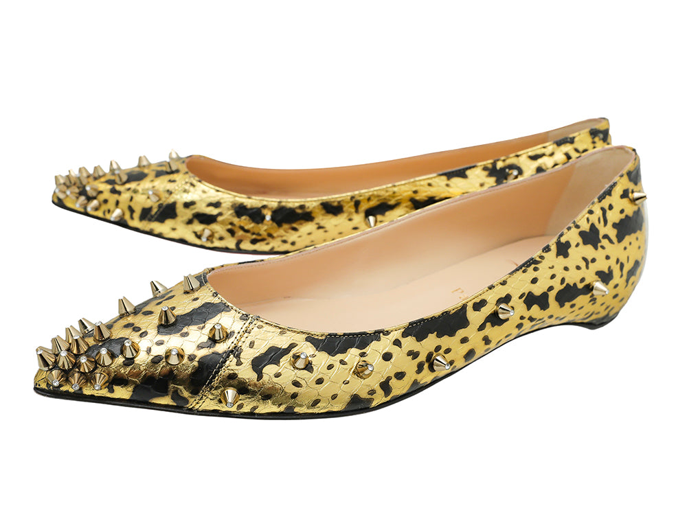 Christian Louboutin Bicolor Python Crystal On Tip Degraspike Flats 38-Christian Louboutin-THE CLOSET