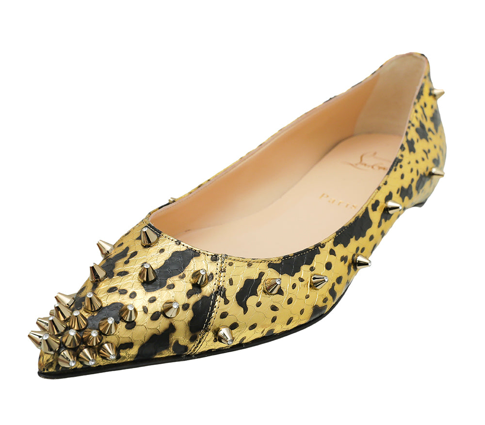 Christian Louboutin Bicolor Python Crystal On Tip Degraspike Flats 38-Christian Louboutin-THE CLOSET