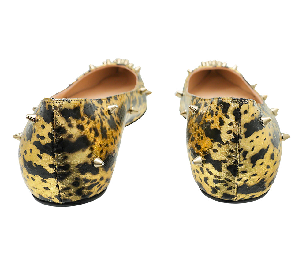 Christian Louboutin Bicolor Python Crystal On Tip Degraspike Flats 38-Christian Louboutin-THE CLOSET