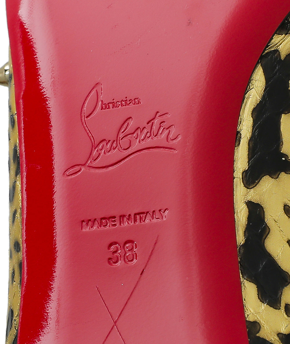 Christian Louboutin Bicolor Python Crystal On Tip Degraspike Flats 38-Christian Louboutin-THE CLOSET