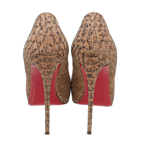 Christian Louboutin Natural Python Embossed Cork Very Prive Pumps 38