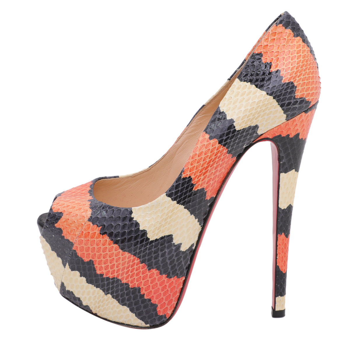 Christian Louboutin Tricolor Python Highness 150mm Peep Toe Platform 37.5-Christian Louboutin-THE CLOSET