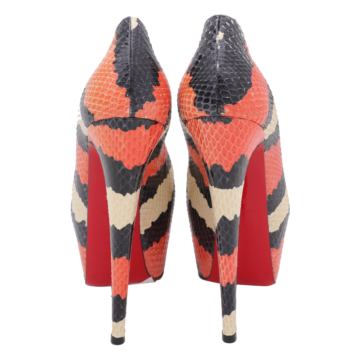 Christian Louboutin Tricolor Python Highness 150mm Peep Toe Platform 37.5-Christian Louboutin-THE CLOSET