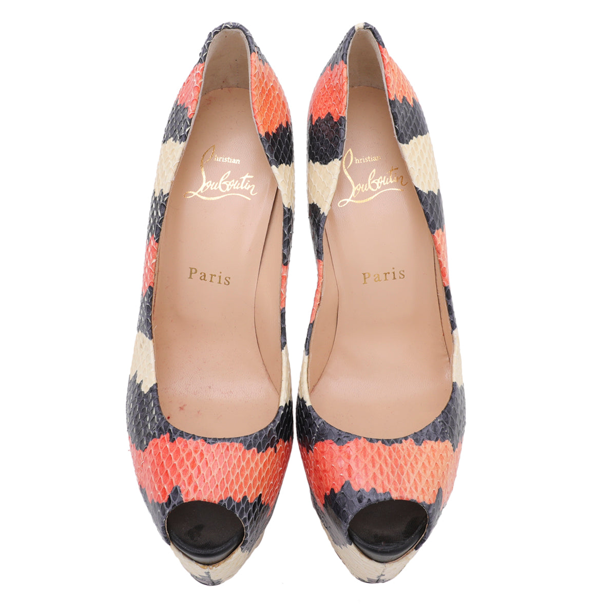 Christian Louboutin Tricolor Python Highness 150mm Peep Toe Platform 37.5-Christian Louboutin-THE CLOSET