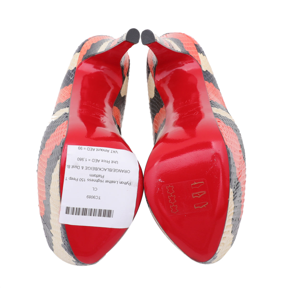 Christian Louboutin Tricolor Python Highness 150mm Peep Toe Platform 37.5-Christian Louboutin-THE CLOSET